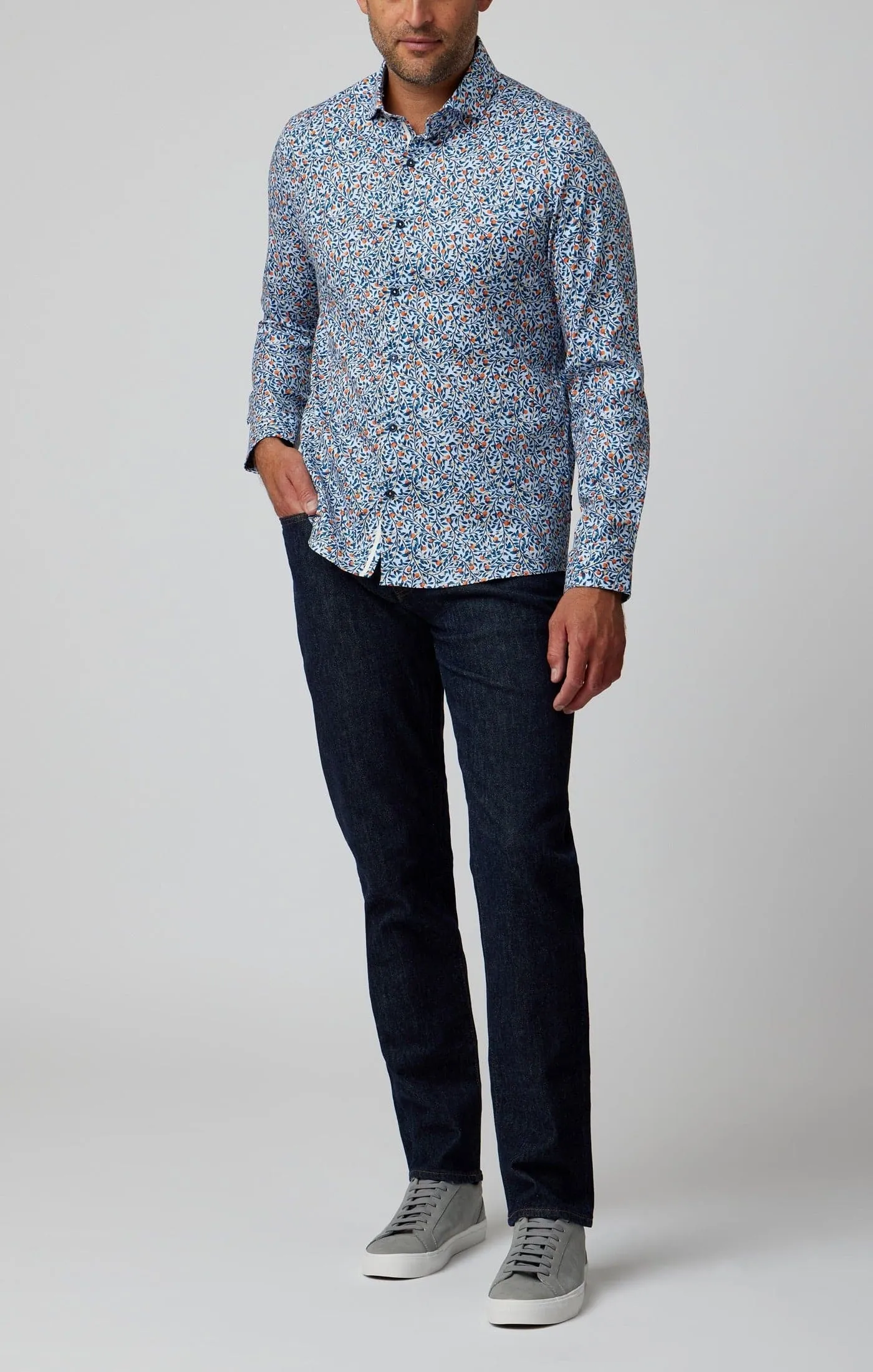 Light Blue Orange Trees Long Sleeve Shirt