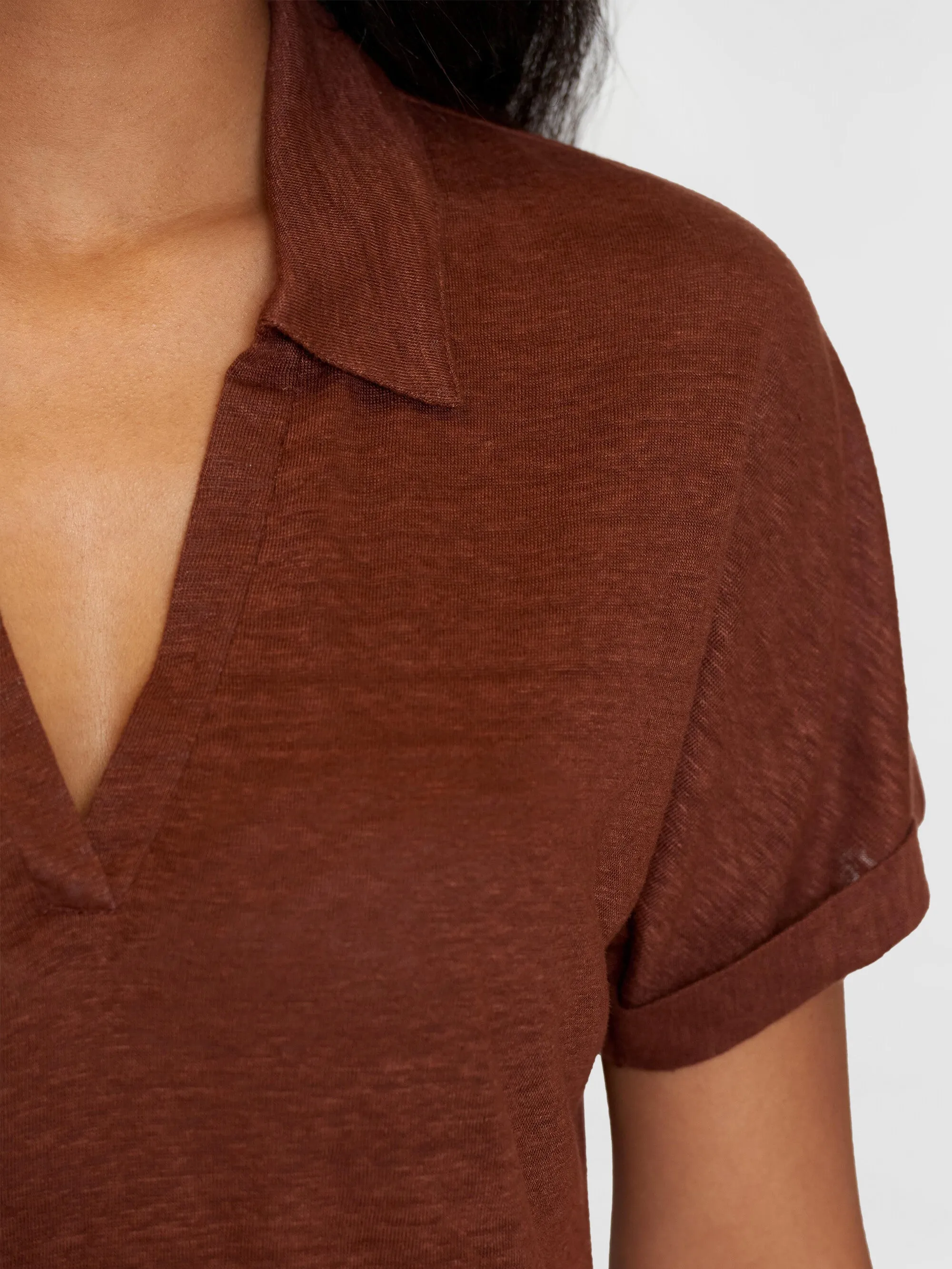 Linen bat sleeve polo - GOTS/Vegan - Tiramisu
