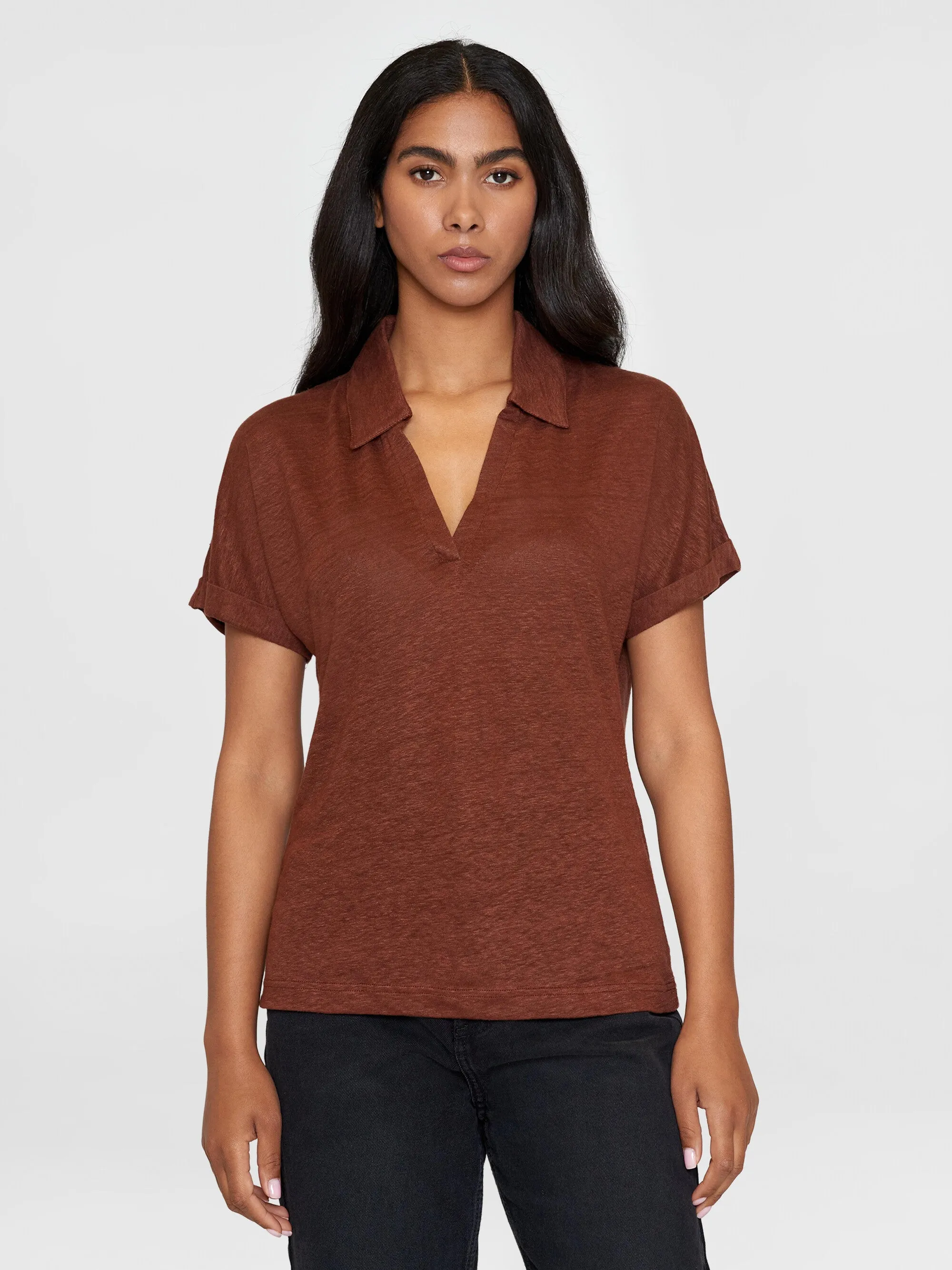 Linen bat sleeve polo - GOTS/Vegan - Tiramisu