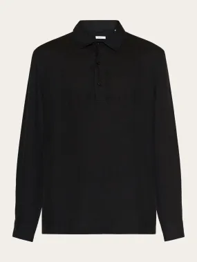 Loose linen polo shirt - GOTS/Vegan - Black Jet