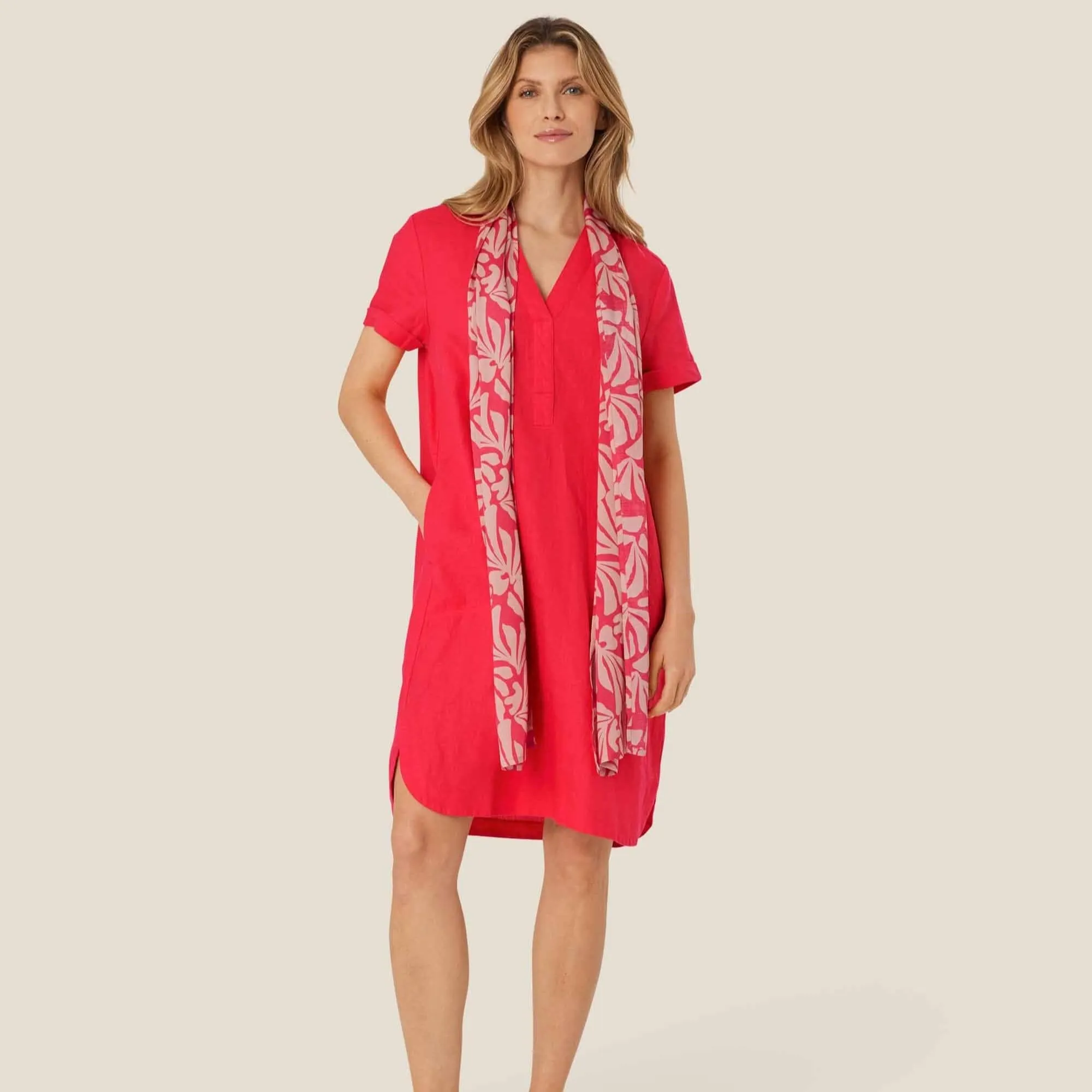 Masai Along Floral Scarf In Hibiscus Coral
