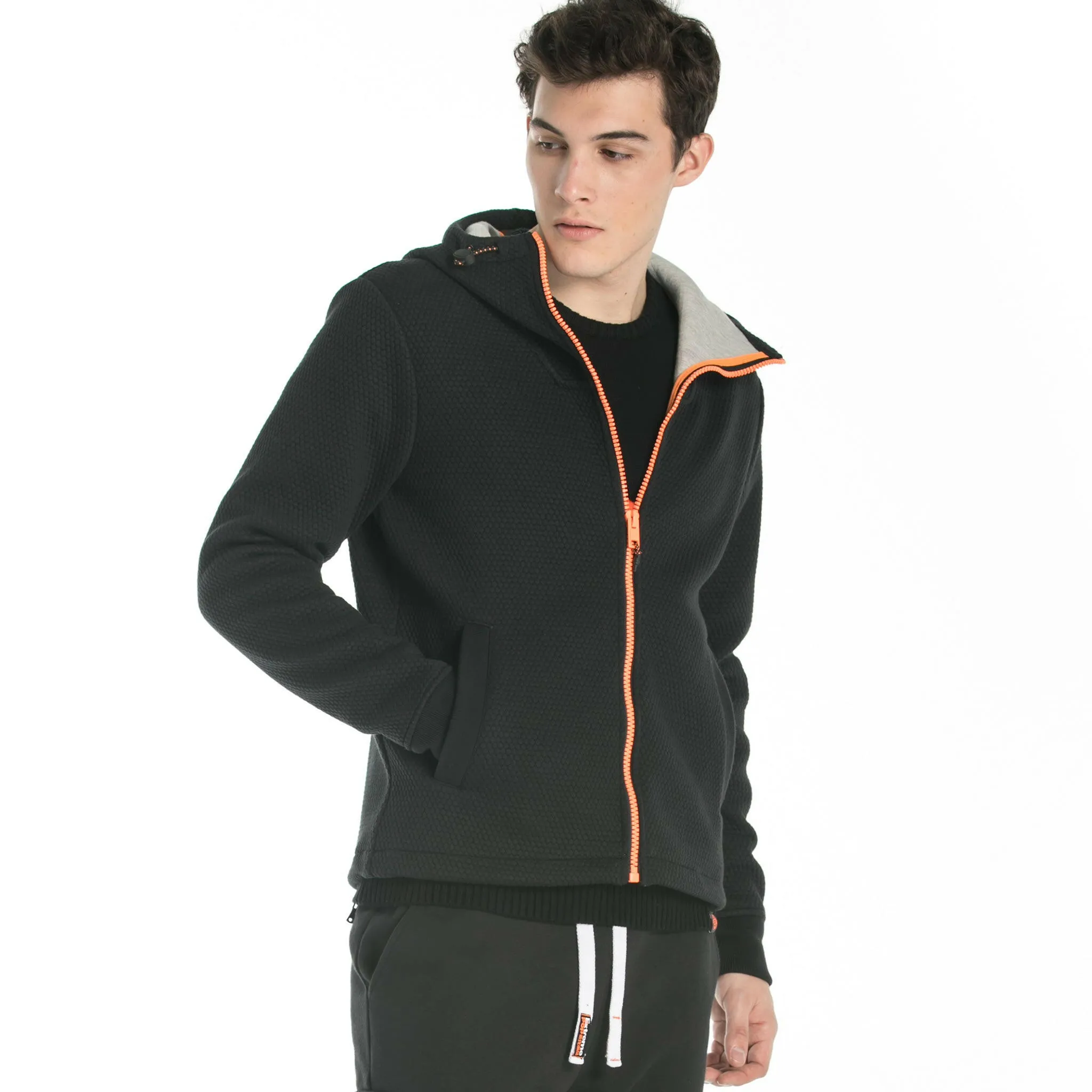 Men's Textured Stretch Bond Hoodie Jacket S M L XL Black