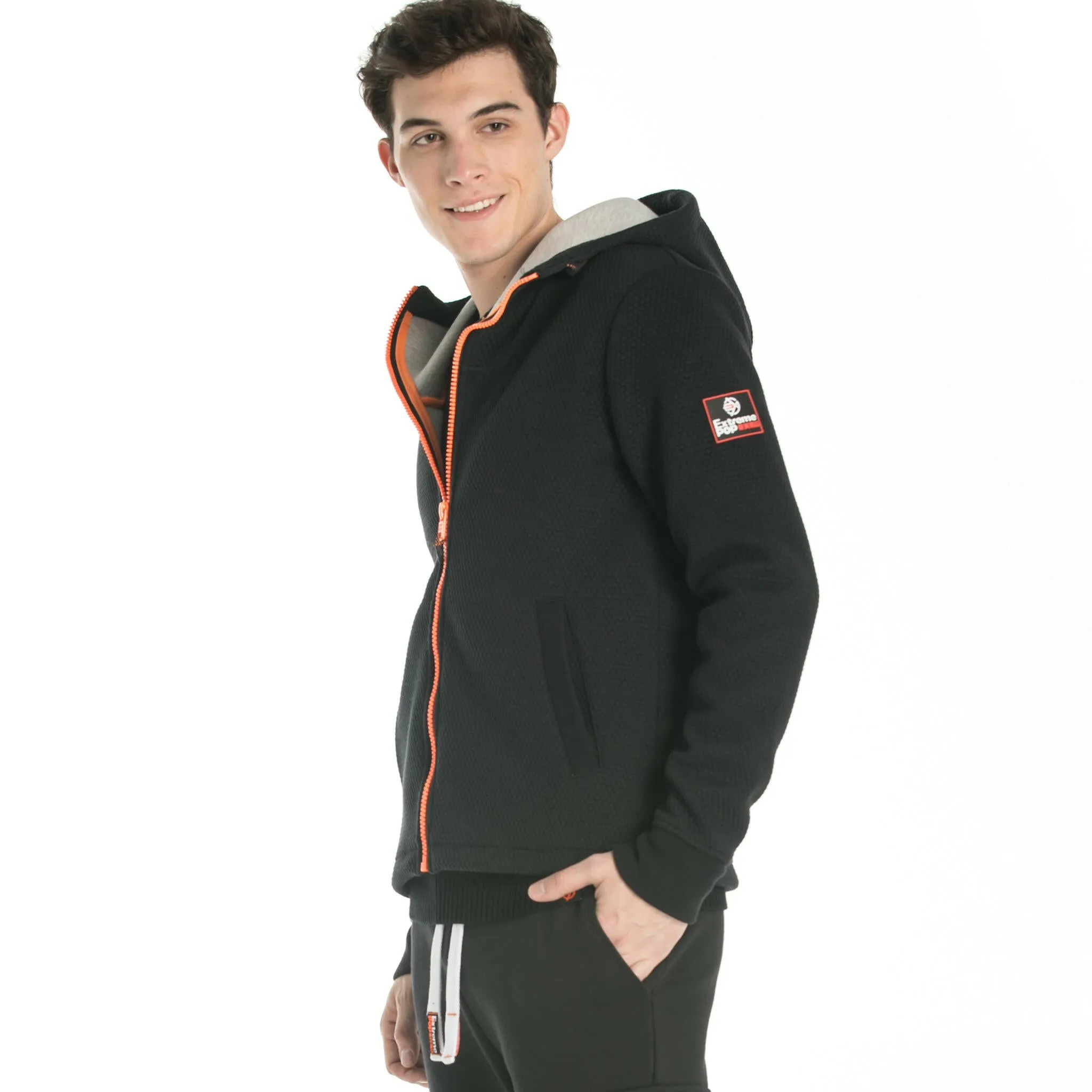 Men's Textured Stretch Bond Hoodie Jacket S M L XL Black