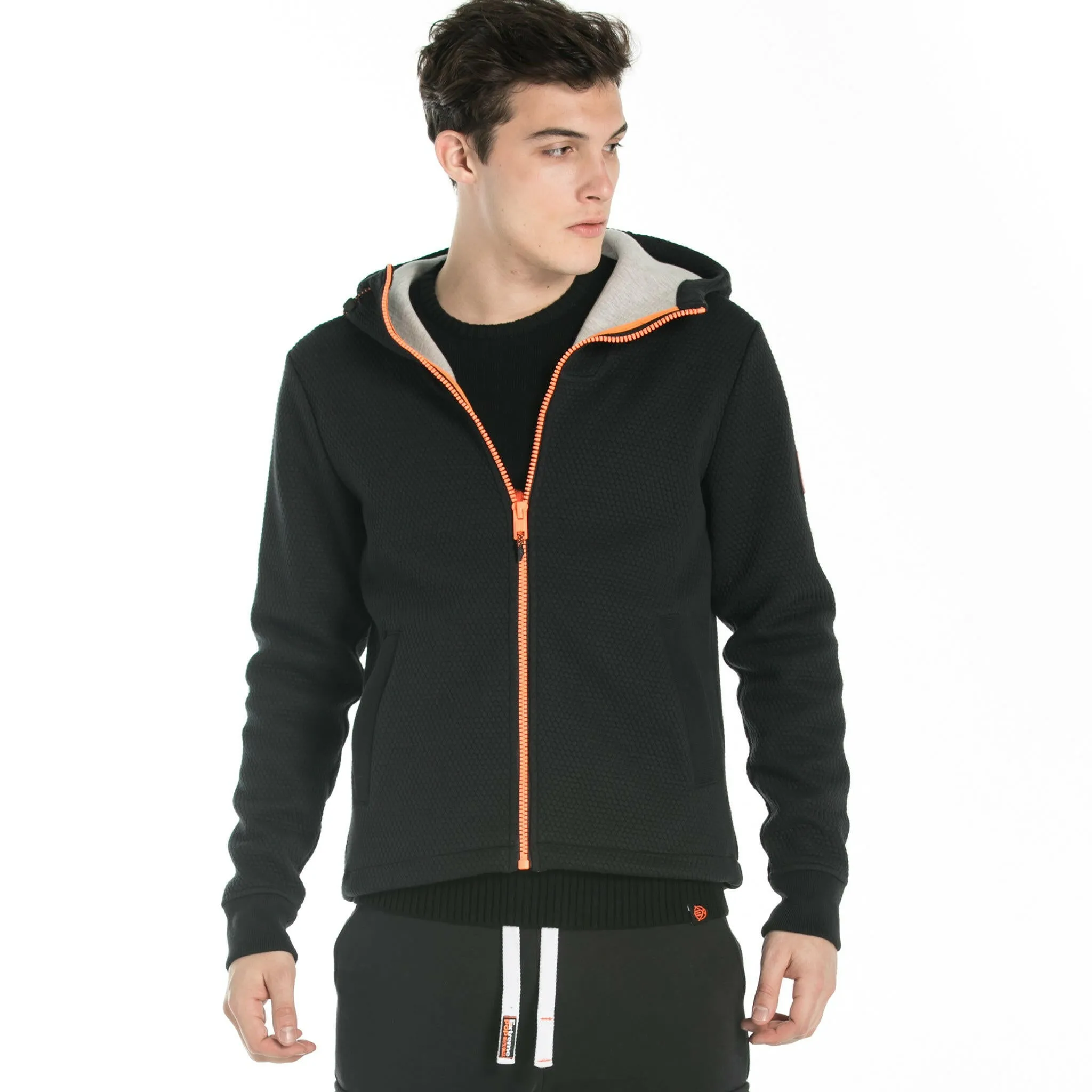 Men's Textured Stretch Bond Hoodie Jacket S M L XL Black