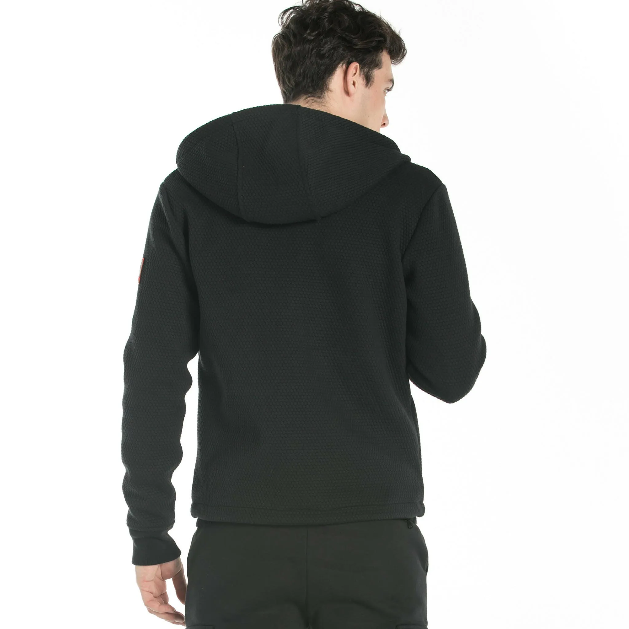 Men's Textured Stretch Bond Hoodie Jacket S M L XL Black