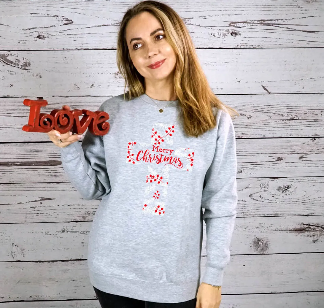 Merry Christmas Cross Unisex Crewneck Sweatshirt