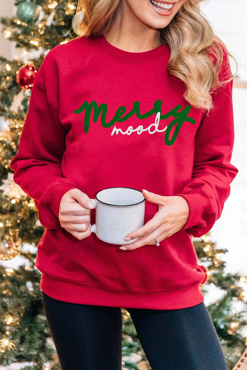 Merry Mood Christmas T-Shirt Long Sleeve Round Neck Sweatshirt