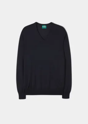 Millbreck Men's Merino Wool Jumper in Dark Navy - Regular Fit