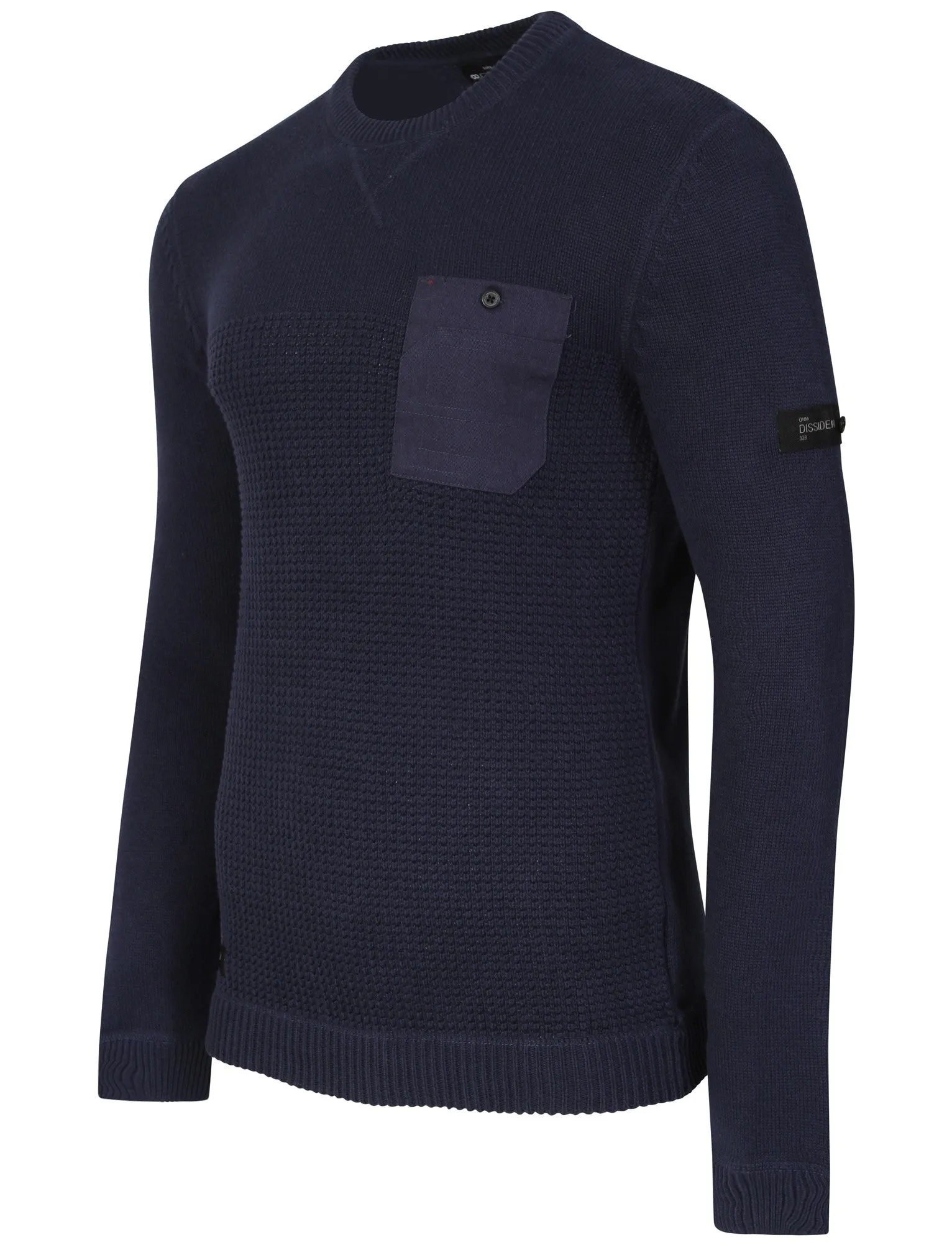 Miller Cable Knit Jumper with Pocket in Midnight Blue - Dissident