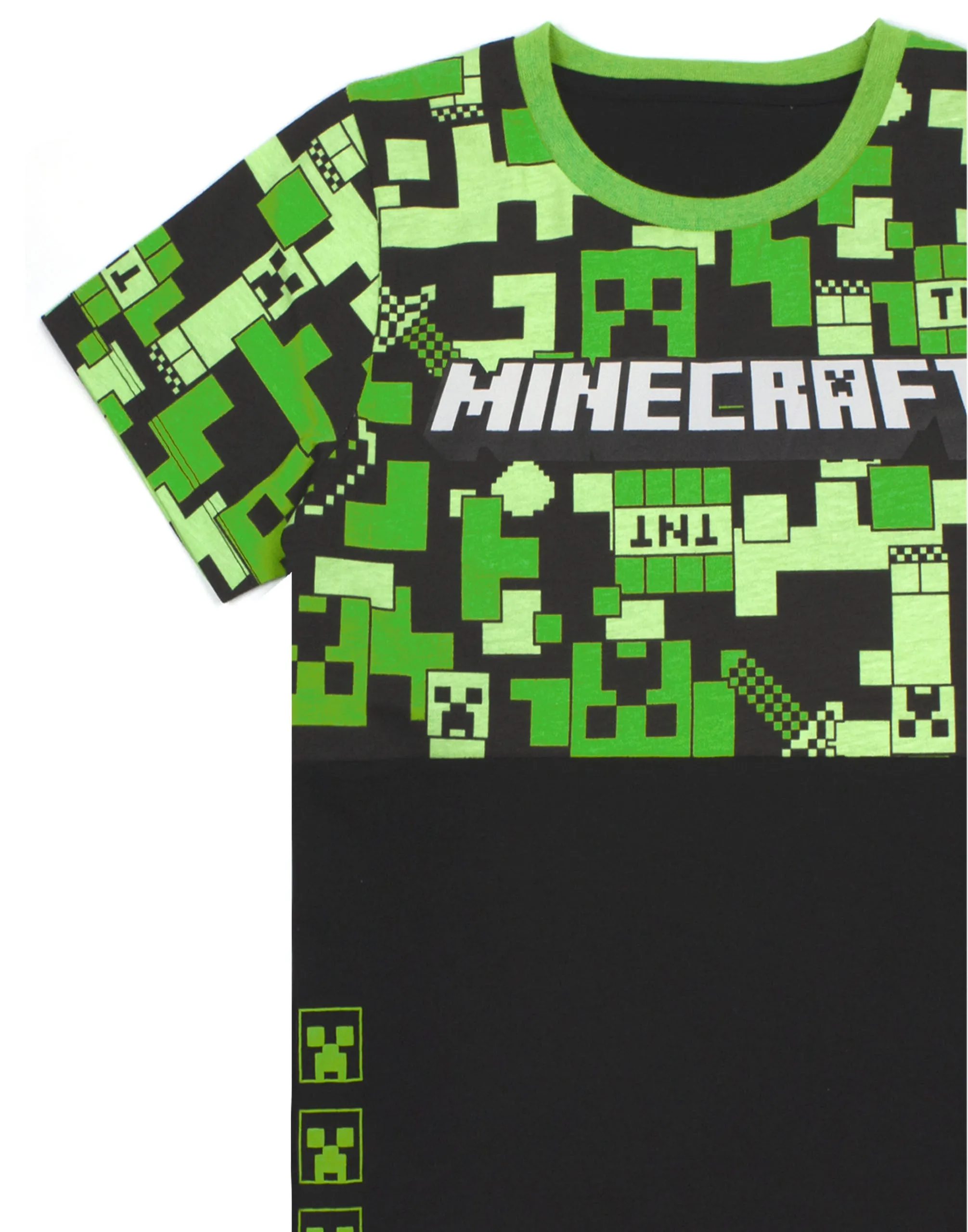 Minecraft Creeper All-Over Print & Logo Boys Green Short Sleeve Long Leg Pyjama Set