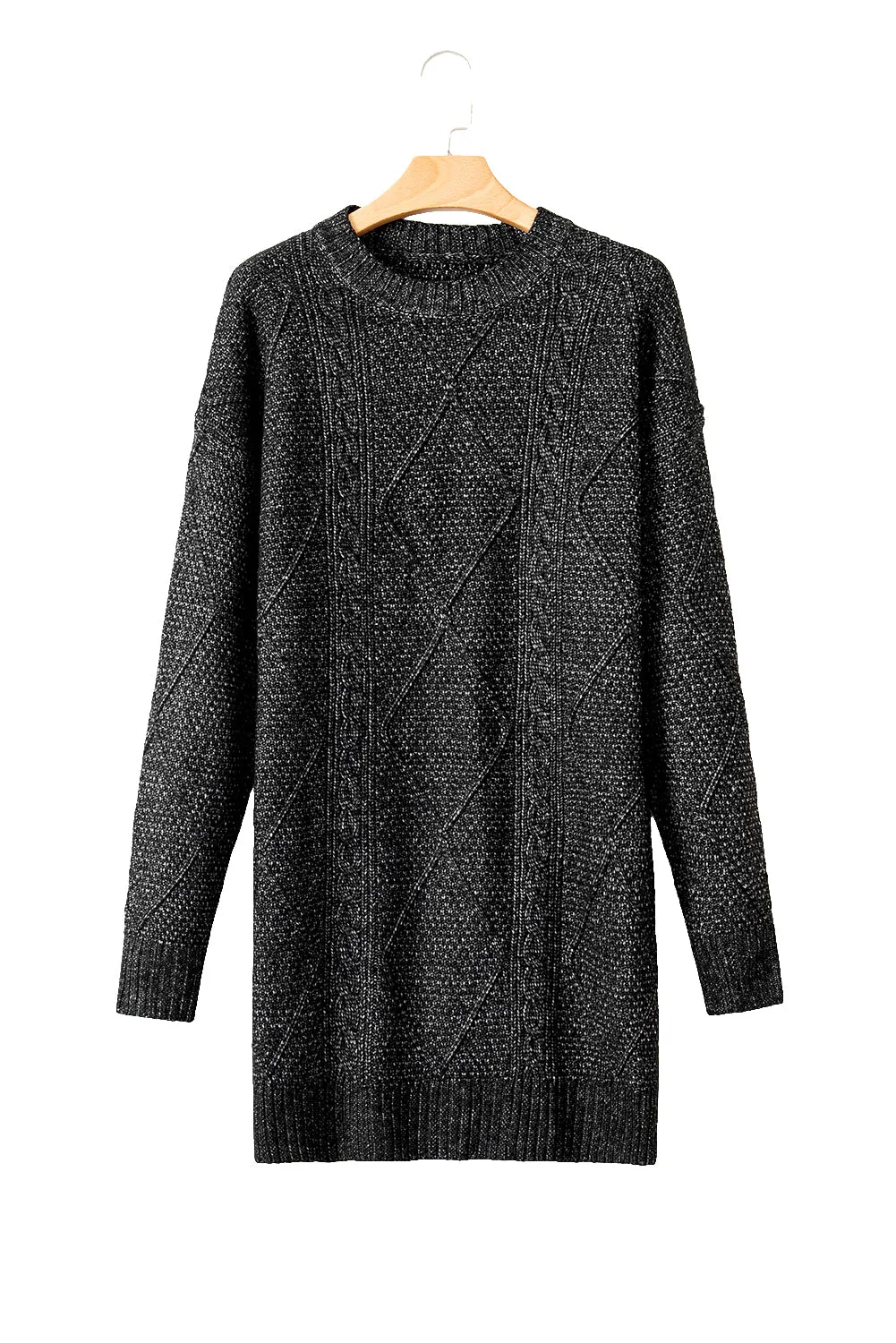 Mist Green Cable Knit Drop Shoulder Loose Fit Sweater Dress