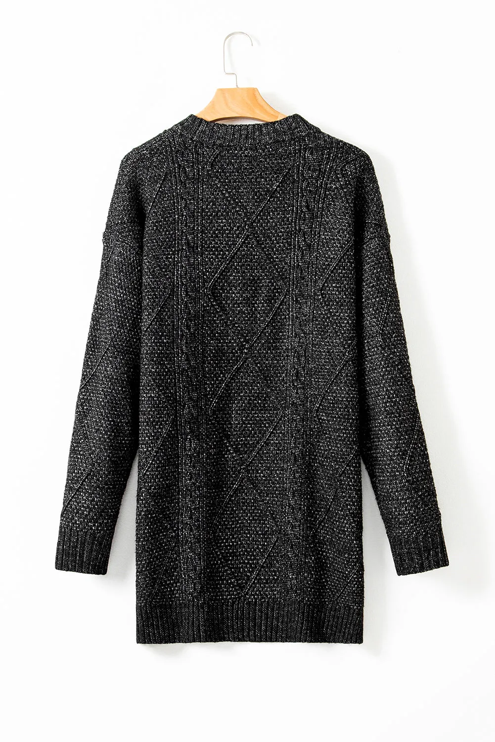 Mist Green Cable Knit Drop Shoulder Loose Fit Sweater Dress