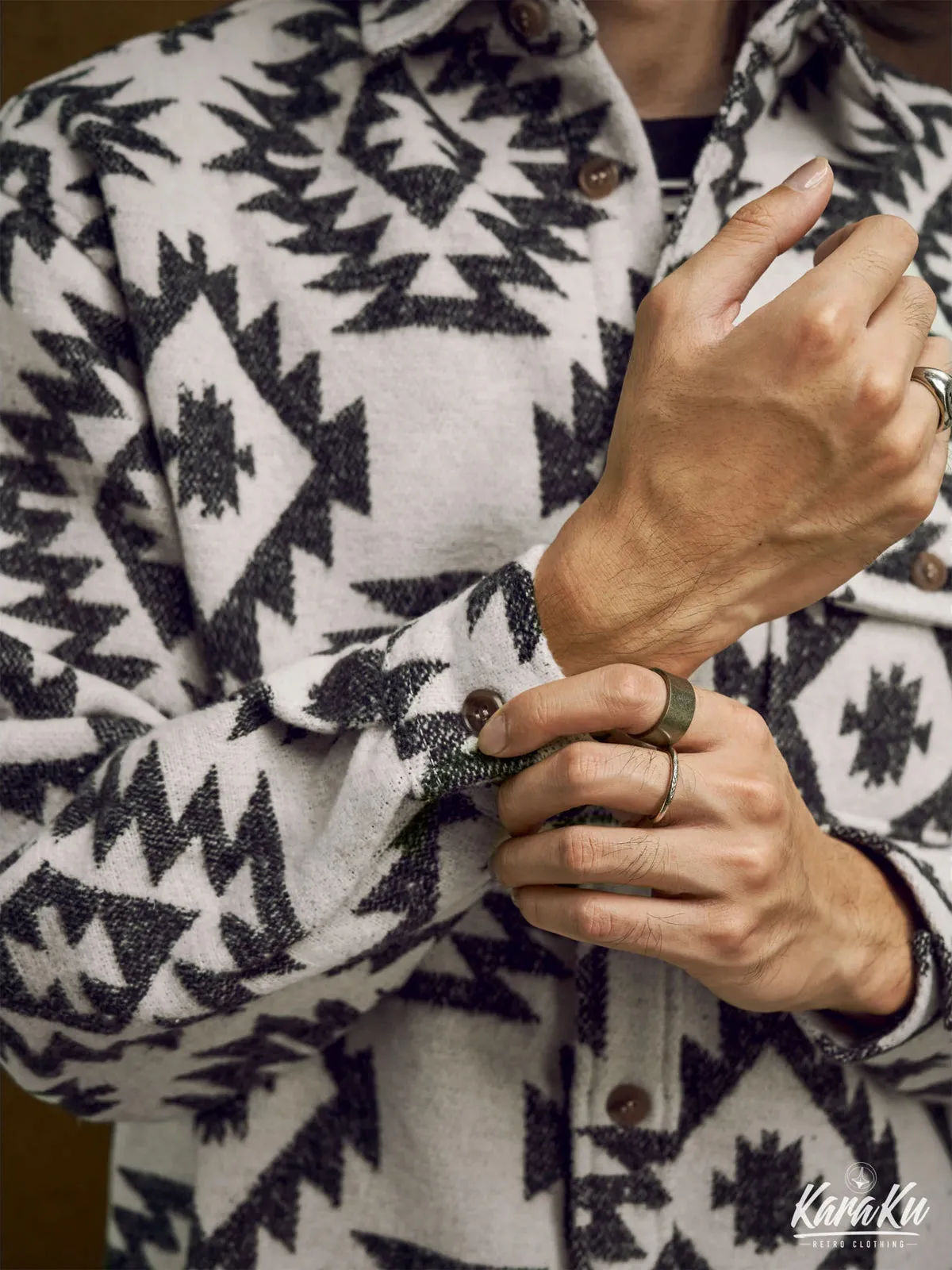 Navajo Pattern Wool Blend Overshirt