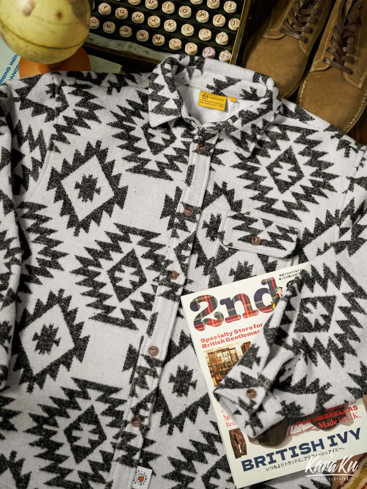 Navajo Pattern Wool Blend Overshirt