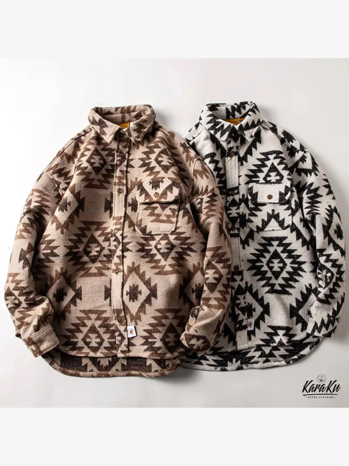 Navajo Pattern Wool Blend Overshirt