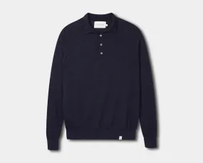 Navy Long Sleeve Wool Polo