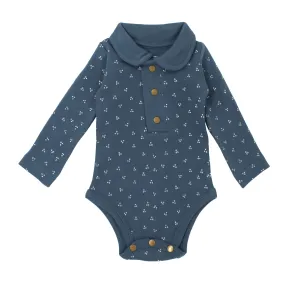 Organic Polo Bodysuit in Abyss Dots