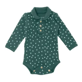 Organic Polo Bodysuit in Spruce Dots