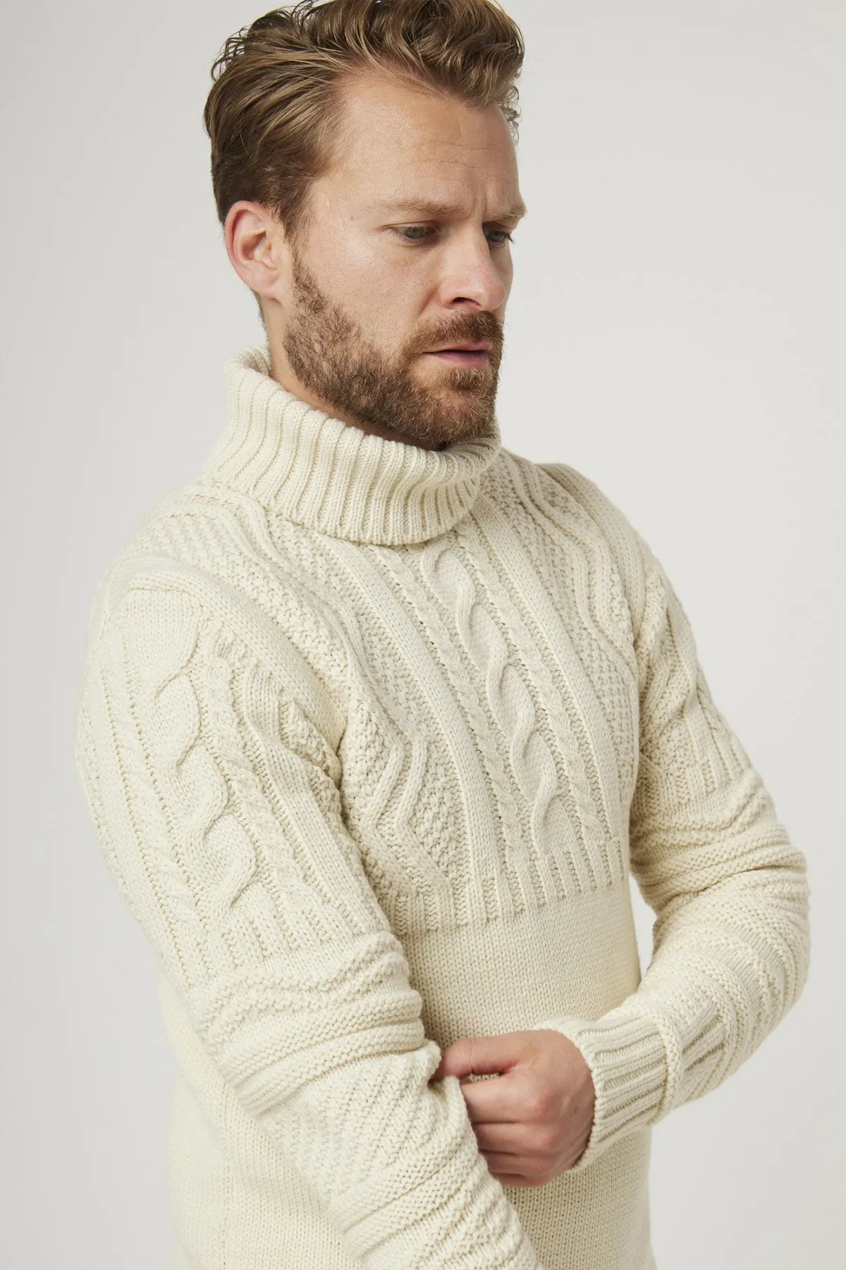 Peregrine - Fisherman Roll Neck Jumper in Ecru