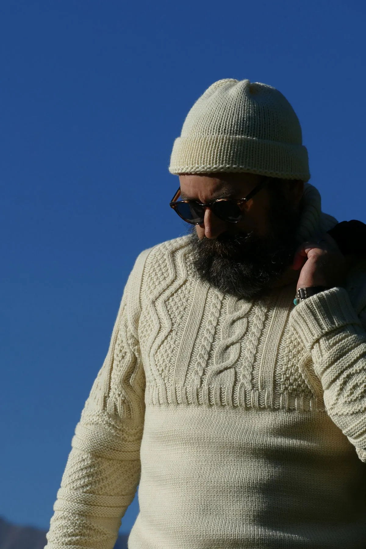 Peregrine - Fisherman Roll Neck Jumper in Ecru