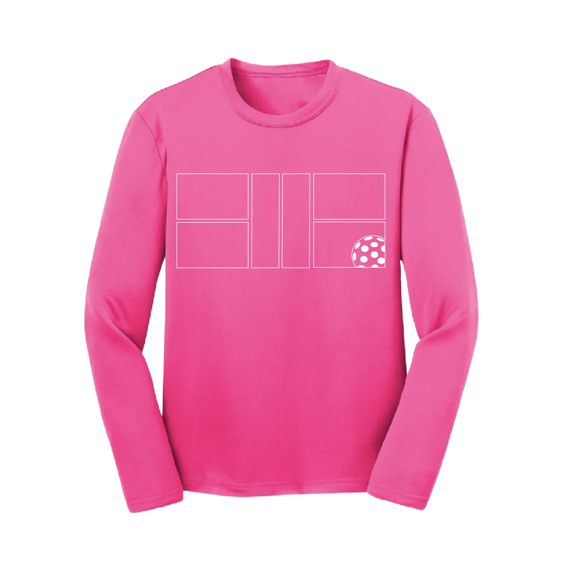 Pickleball Court with Pickleball | Youth Long Sleeve Athletic Shirt | 100% Polyester