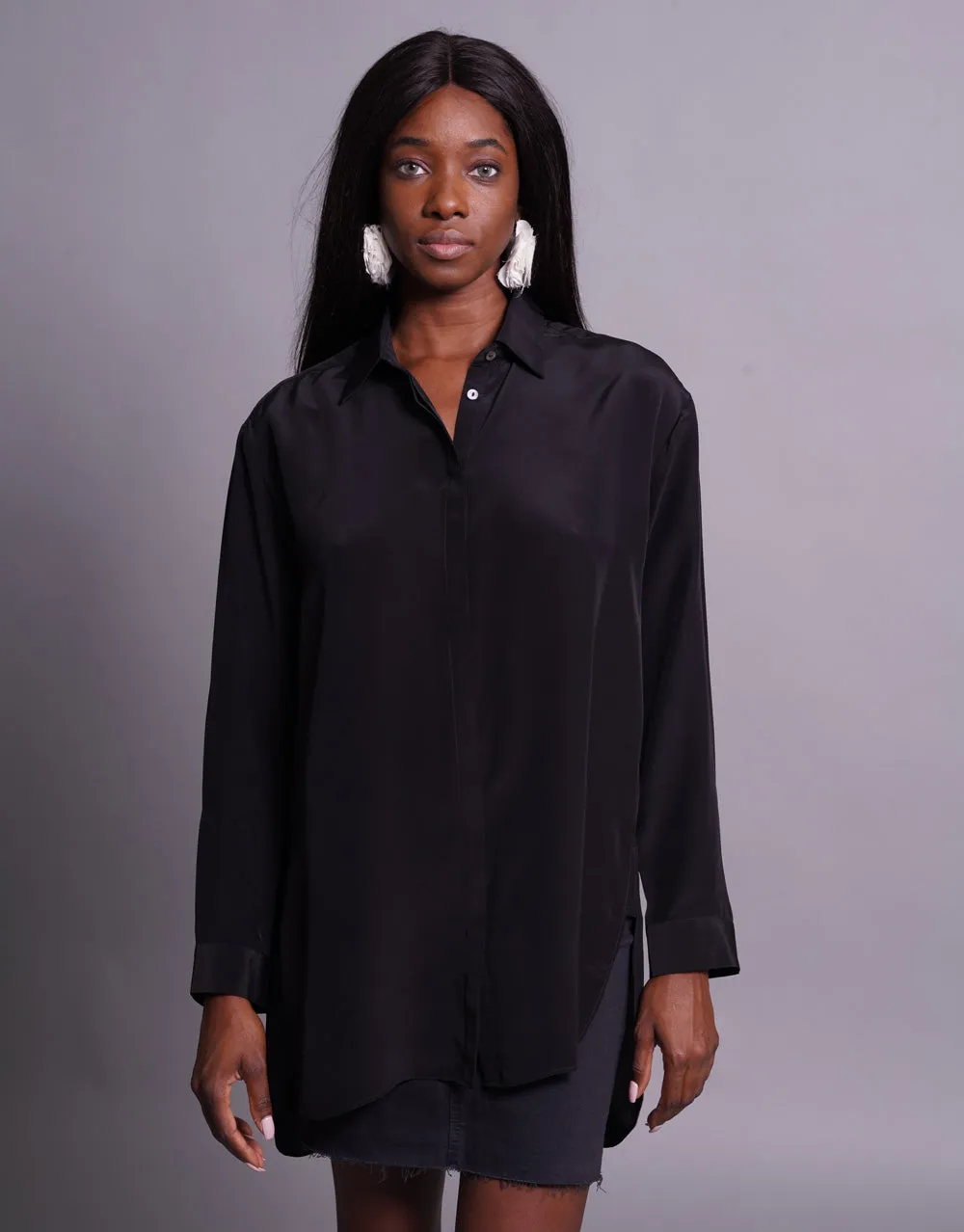Silk Blouse with Collar in Black