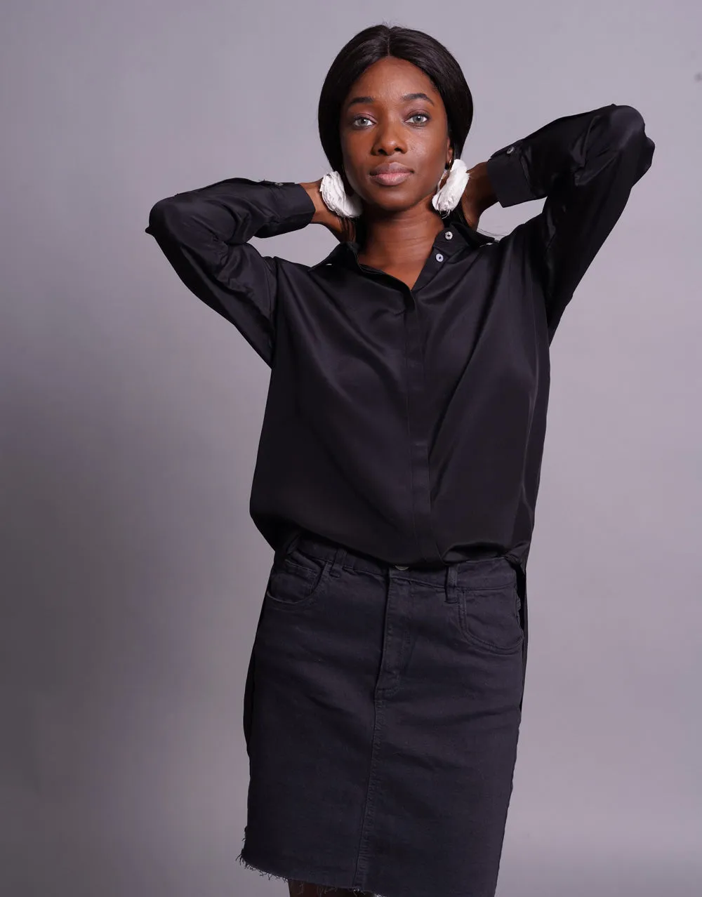 Silk Blouse with Collar in Black