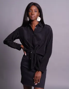 Silk Blouse with Collar in Black
