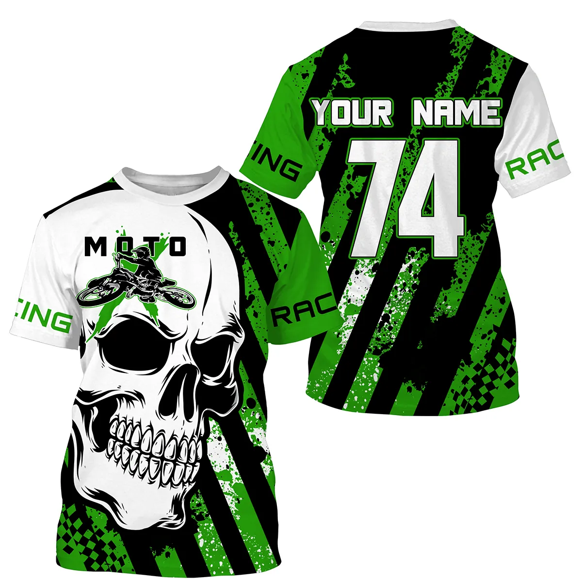 Skull Motox Jersey Custom Number Motocross Green Dirt Bike Racing Motorcycle Racewear 3D Long Sleeve