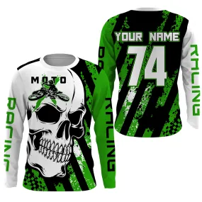 Skull Motox Jersey Custom Number Motocross Green Dirt Bike Racing Motorcycle Racewear 3D Long Sleeve