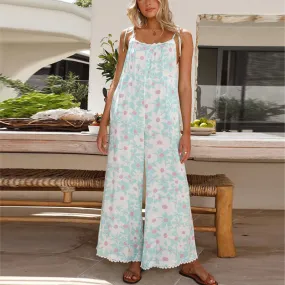 Sweet Floral Polyester Maxi Jumpsuit