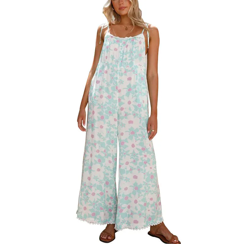 Sweet Floral Polyester Maxi Jumpsuit