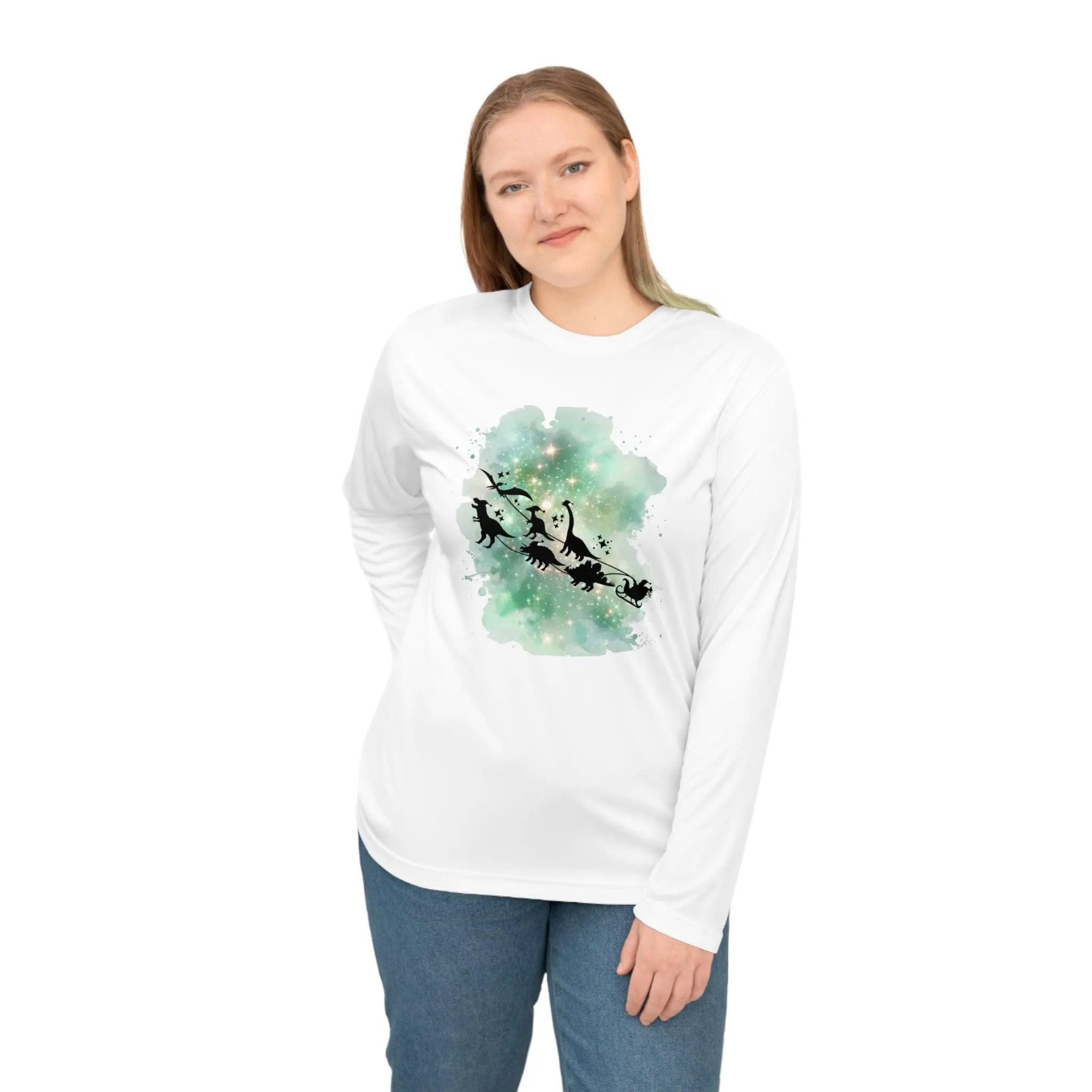 T-Shirt Manga Larga Trineo Papa Noel con Dinosaurios/T-Shirt Divertida