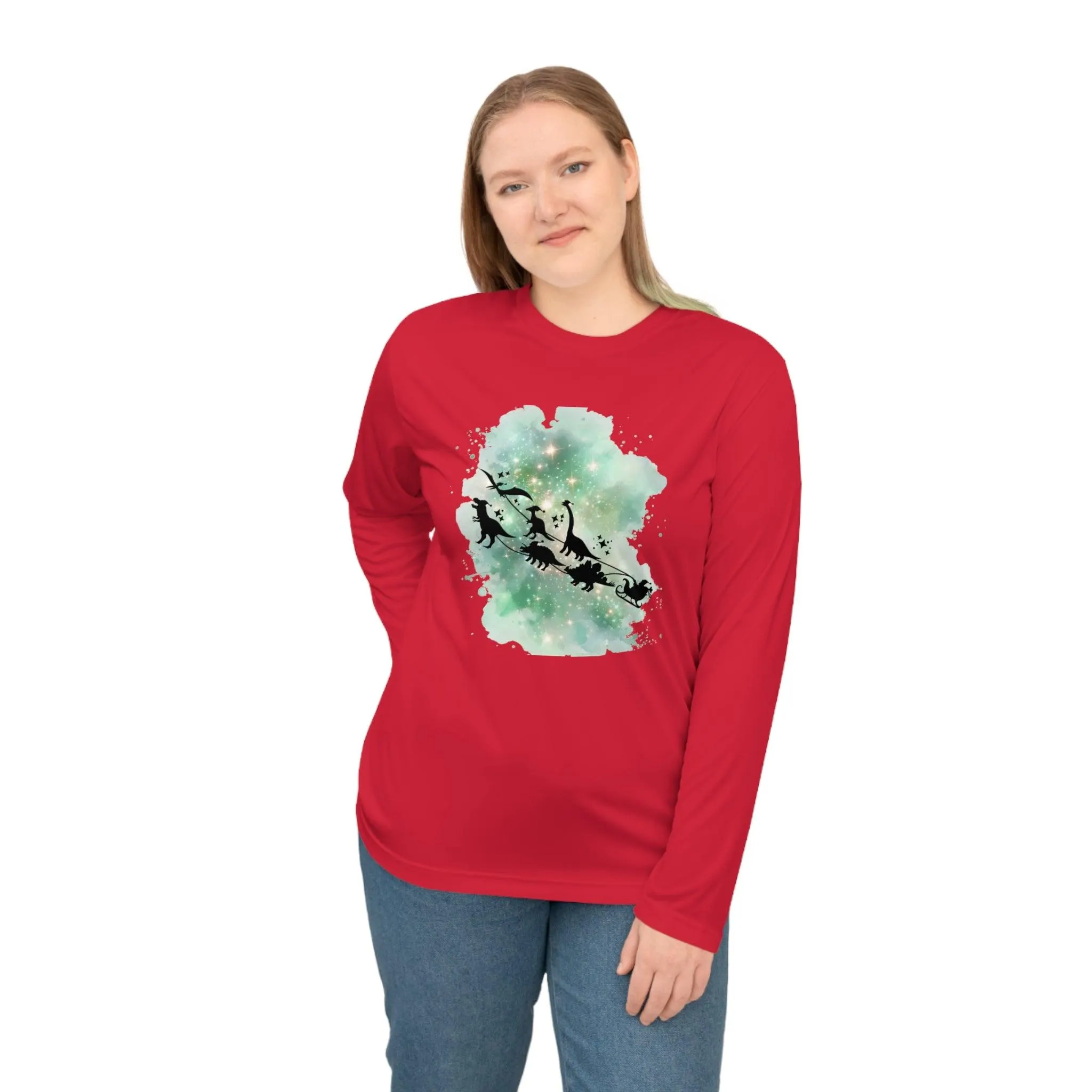 T-Shirt Manga Larga Trineo Papa Noel con Dinosaurios/T-Shirt Divertida