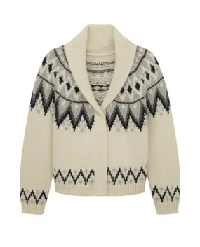 The Winter Fair Isle Lodge Cardigan, Cream W/ Gray