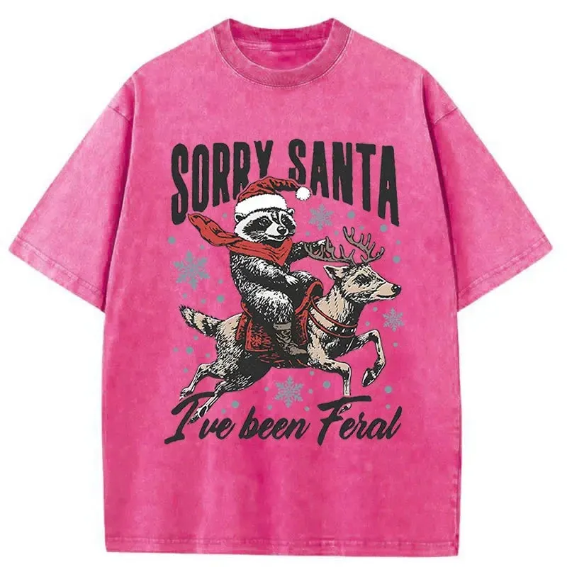 Tokyo-Tiger Funny Raccoon With Santa Washed T-Shirt
