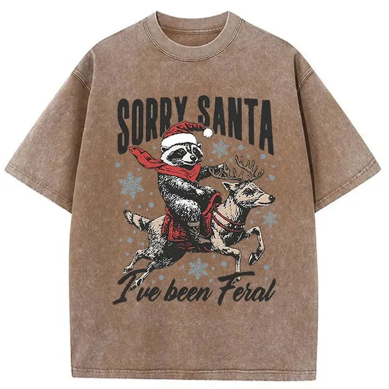 Tokyo-Tiger Funny Raccoon With Santa Washed T-Shirt