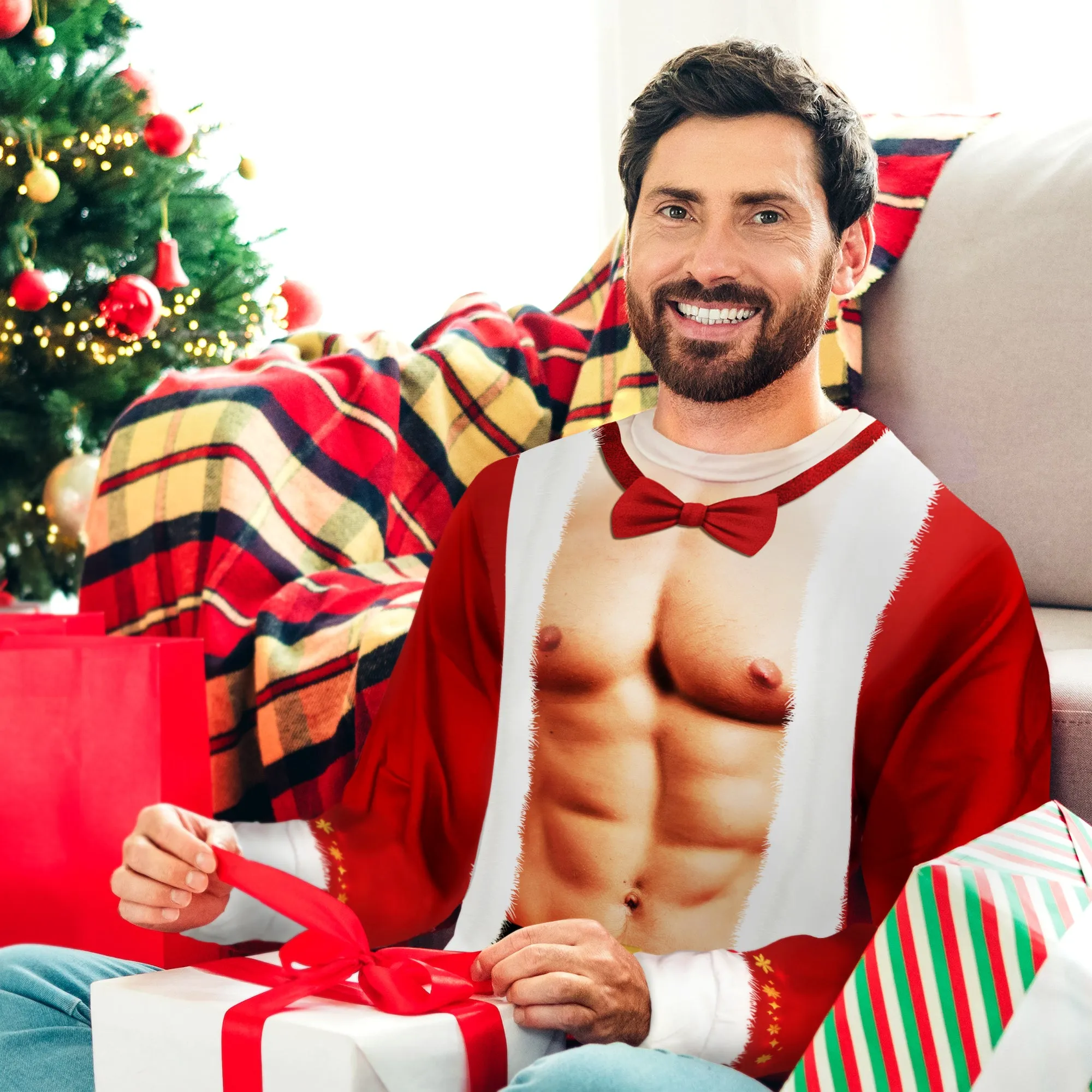 Unisex Funny Santa Man Jumper Six Pack Abs