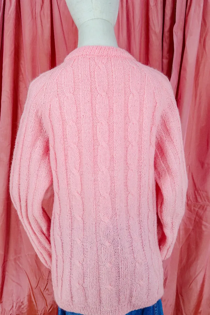 Vintage Jumper-  Fisherman's Bubble Gum Pop Cable Knit - Size L
