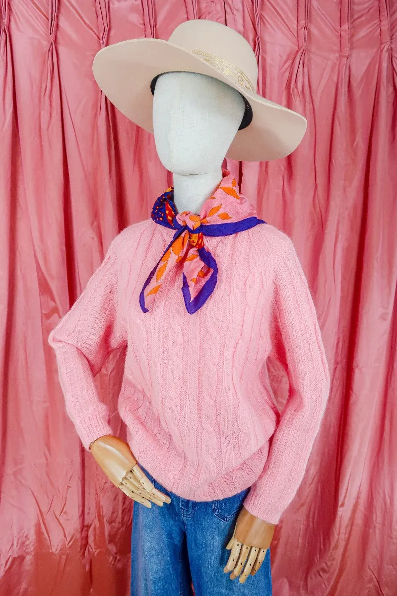 Vintage Jumper-  Fisherman's Bubble Gum Pop Cable Knit - Size L