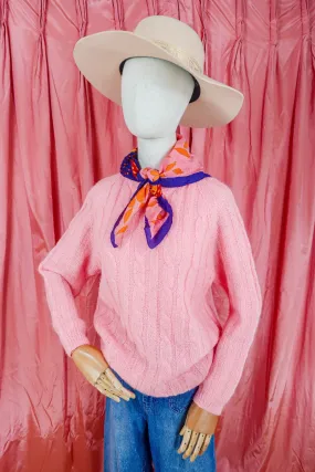 Vintage Jumper-  Fisherman's Bubble Gum Pop Cable Knit - Size L