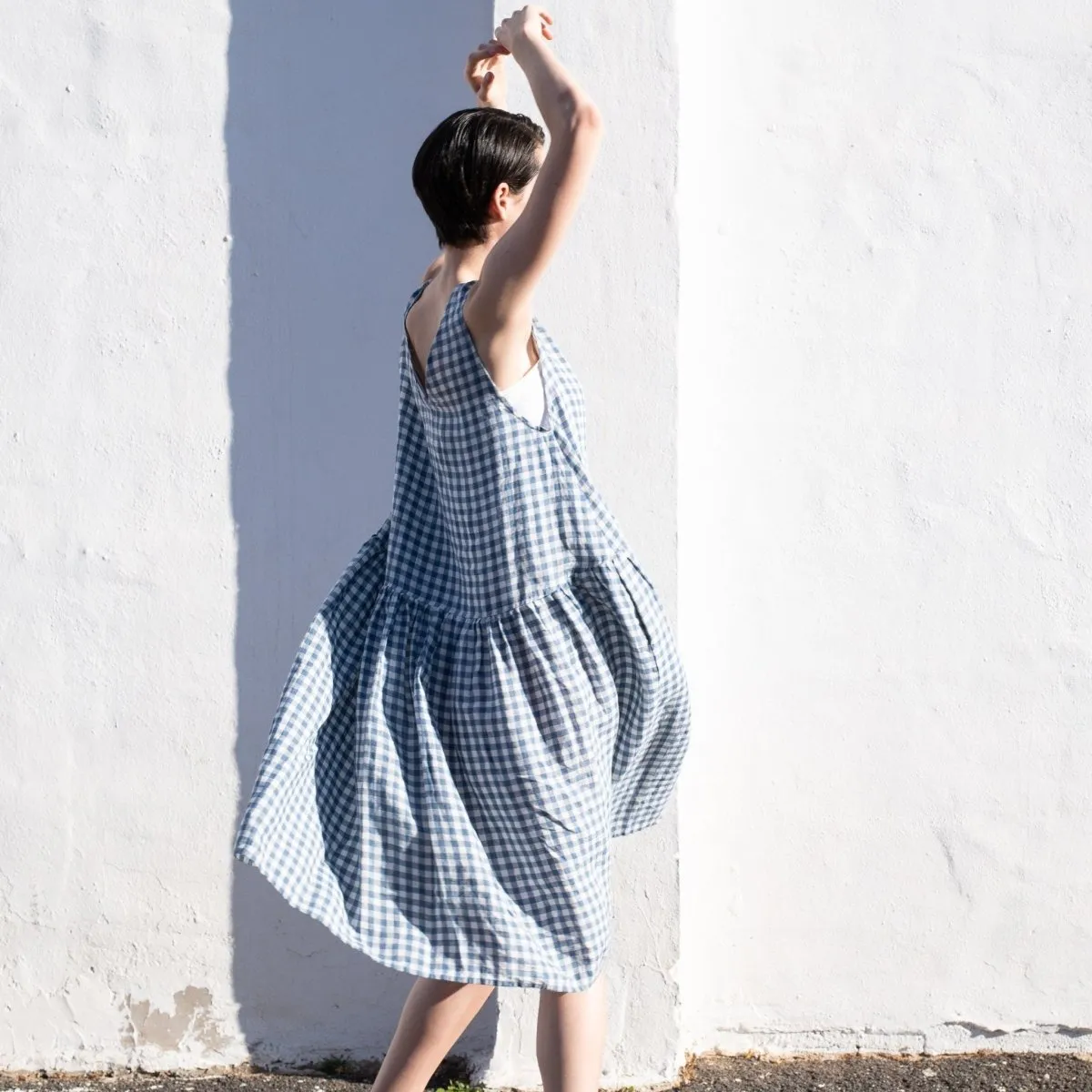 VOLUME light weight blue gingham linen dress
