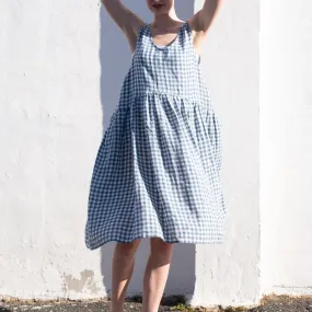 VOLUME light weight blue gingham linen dress