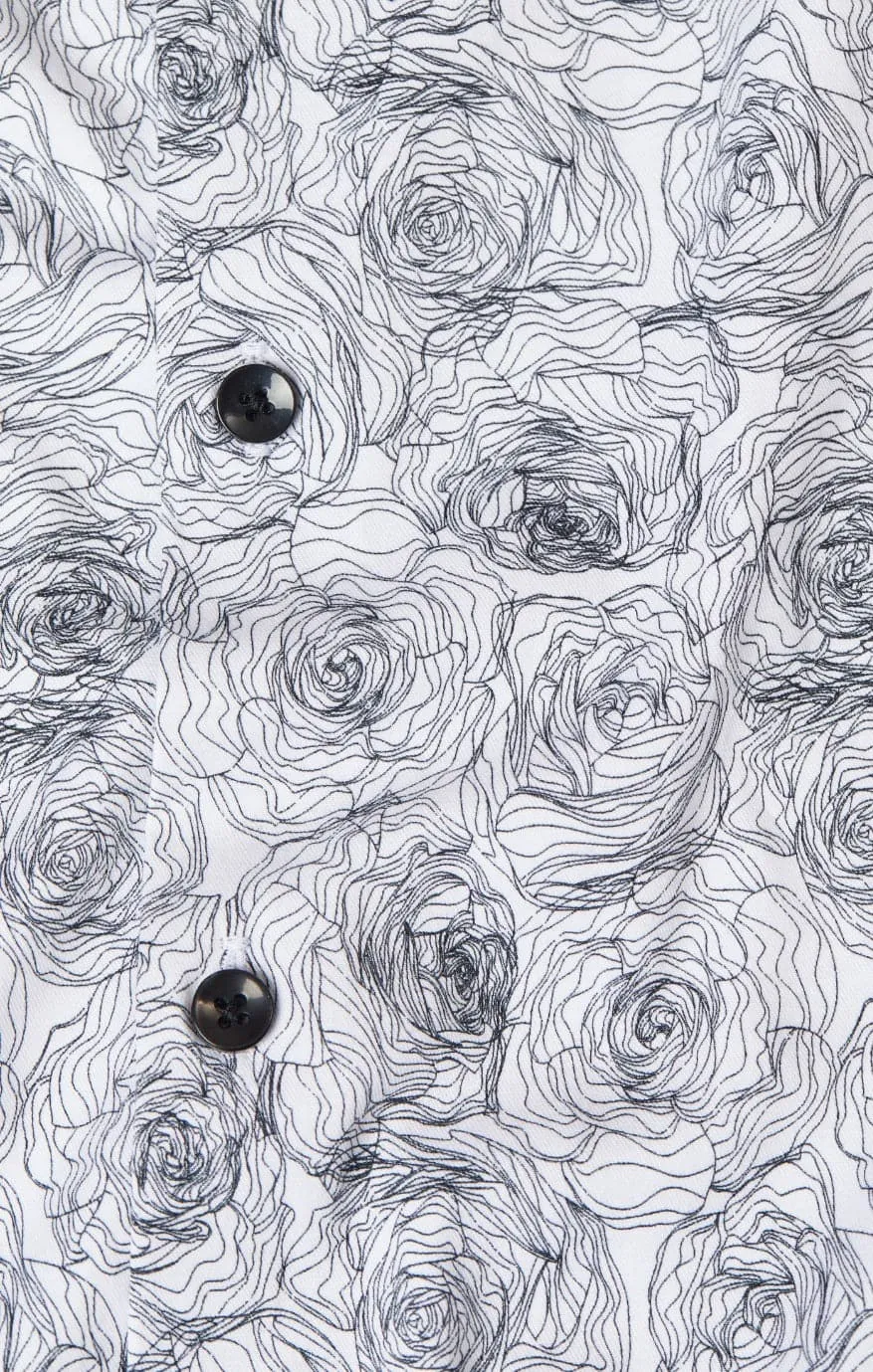 White Outline Flower Print Shirt